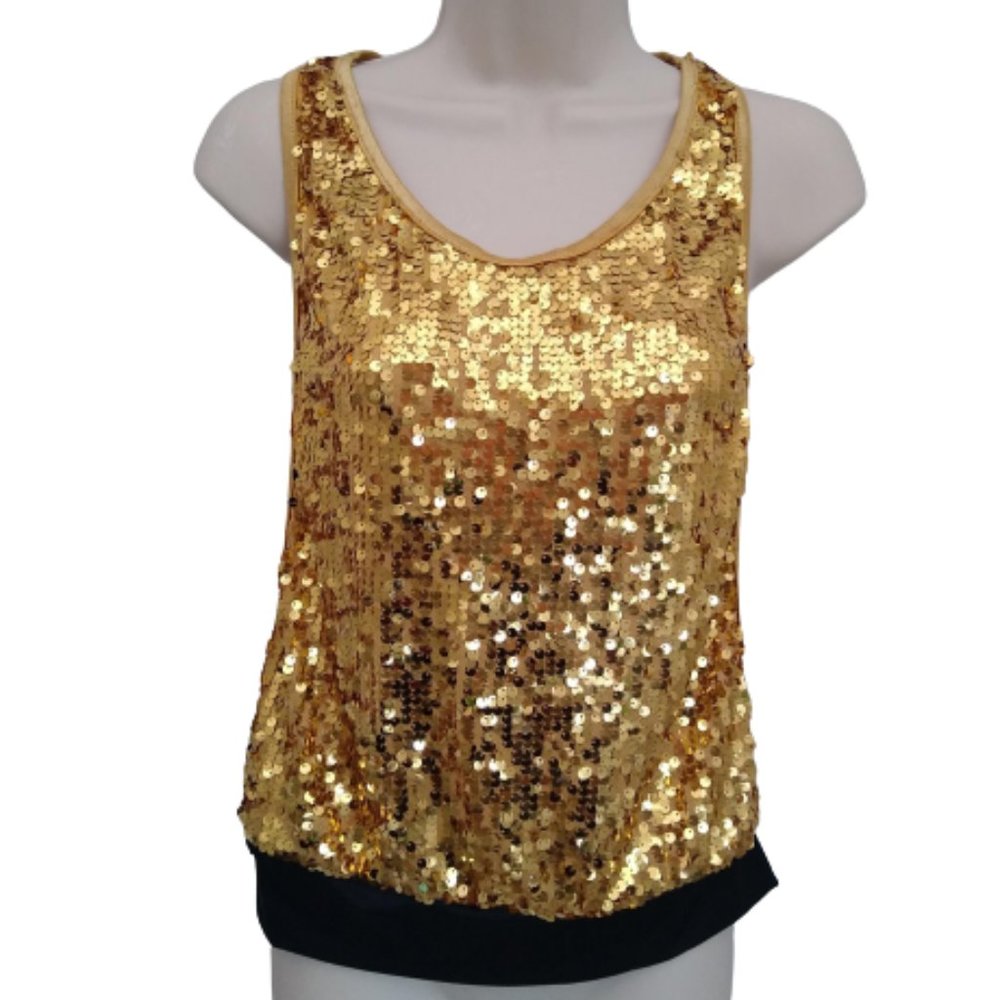 Balera Gold Sequin Racerback Tank Top Small